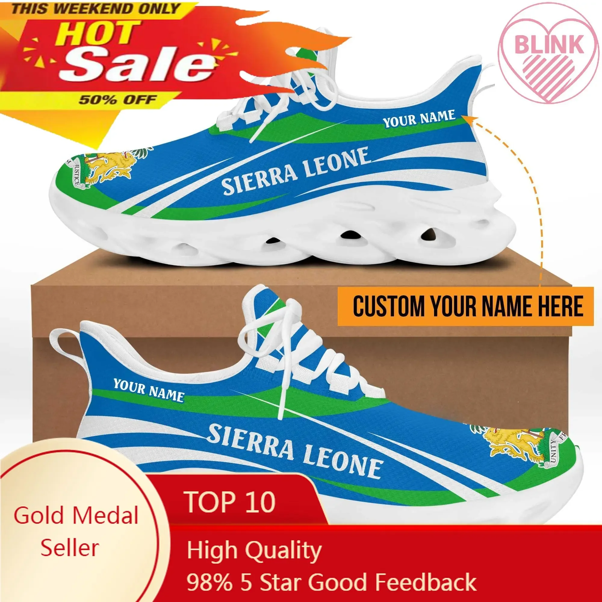 

Designer Sneaker Man Flag of Sierra Leone Printed Casual White Running Shoes Fashion Summer Sport Shoe for Male Teenager Boys