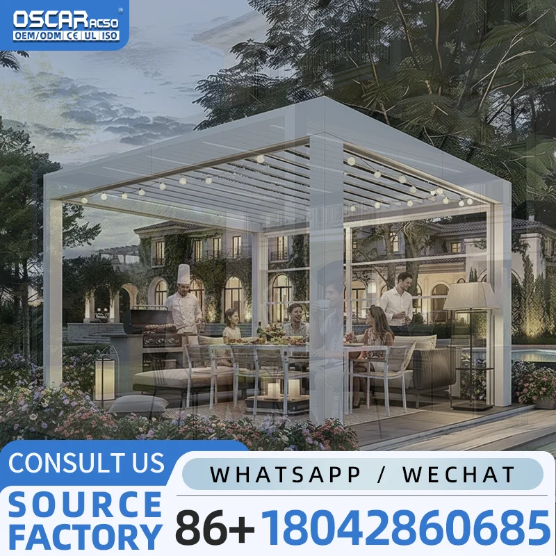 Outdoor Waterproof LED Customizable Louvered Canopy for Balcony and Backyard Bioclimatic Pergola pergola