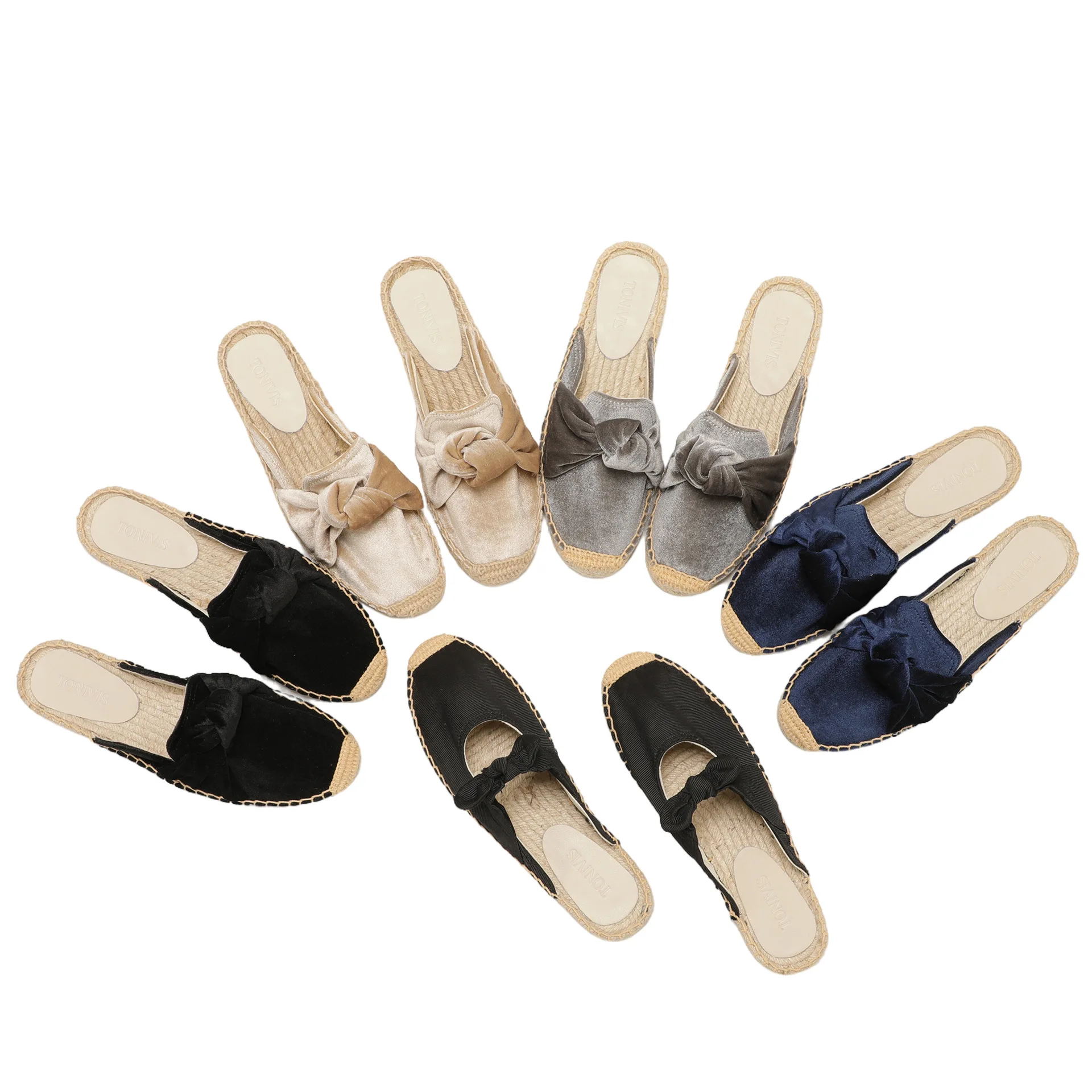 

Women Bowknot Espadrilles Slippers Linen Slide Shoes Summer Casual Flats Comfortable Soft Slip On Shoes