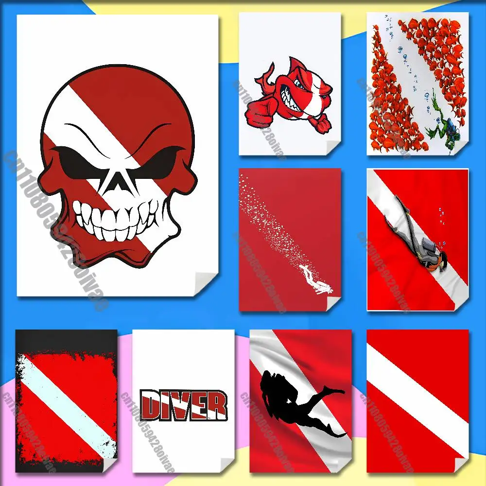 

Scuba Diving Dive Flag Poster Sticker For Bars 40x60cm Self-adhesive Ornament Collectibles Playbill Cover