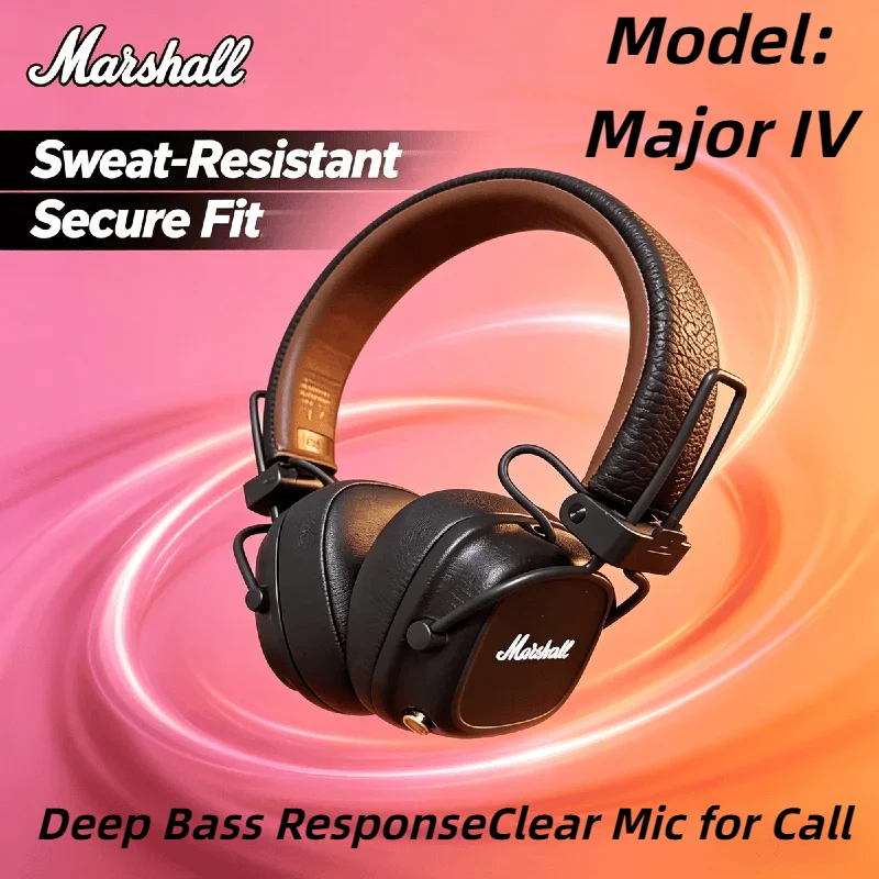 Marshall Major IV Wireless Bluetooth Headset Foldable On-Ear Deep Bass Sport Gaming Headphones with Mic 80H Playtime Ultra