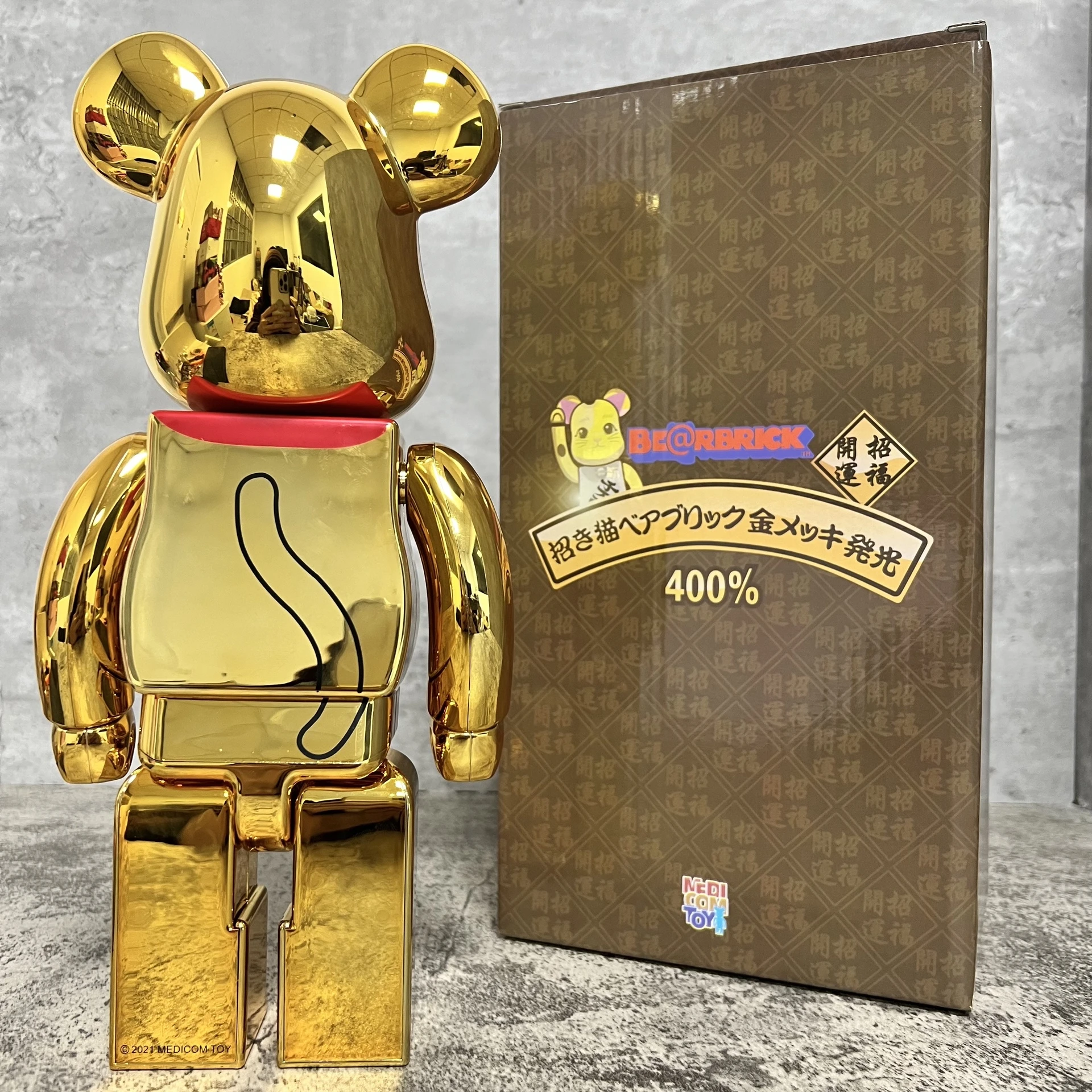 Bearbrick 400% Winking Golden Fortune Cat Gold Silver Pink Hand-made Ornaments Building Block Bear Decoration Gift