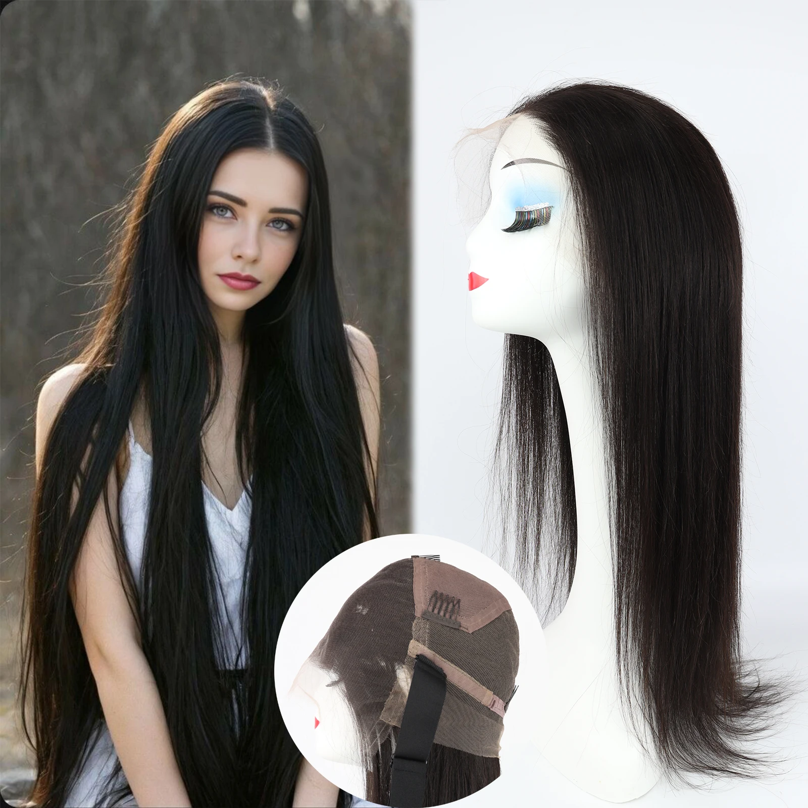 

150% плотность HD парик шнурка из натуральных волос Remy с зажимами натурального черного цвета, бесклеевой, мягкий, дышащий, предварительно сорванный