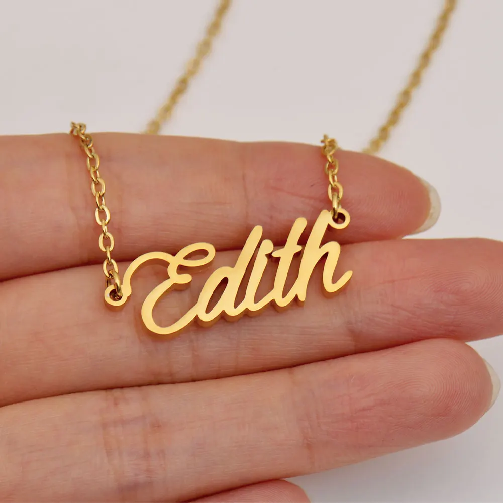 

AOLOSHOW Edith Name Necklace for Women Gold-Color Stainless Steel Letter Pendant Collares Para Mujer Personalized Choker