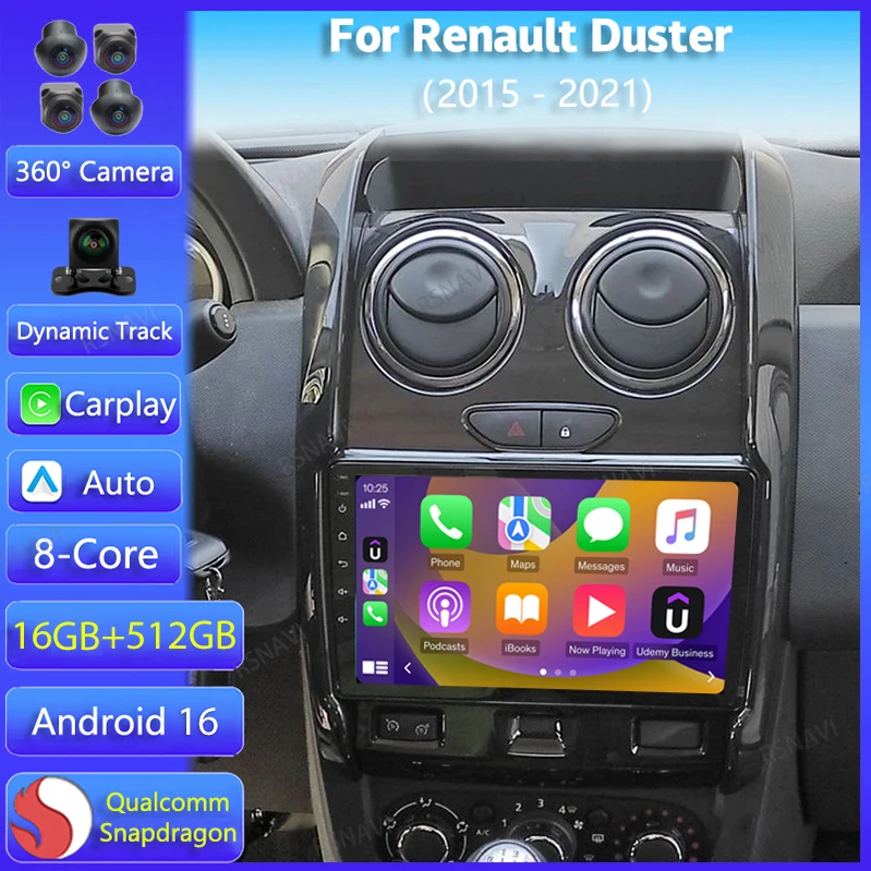 Rádio Multimídia Automotivo Android 16 Carplay para Renault Duster 2015 - 2021 e LADA Largus 2021 com Navegação, Vídeo, Bluetooth e Autoradio Estéreo