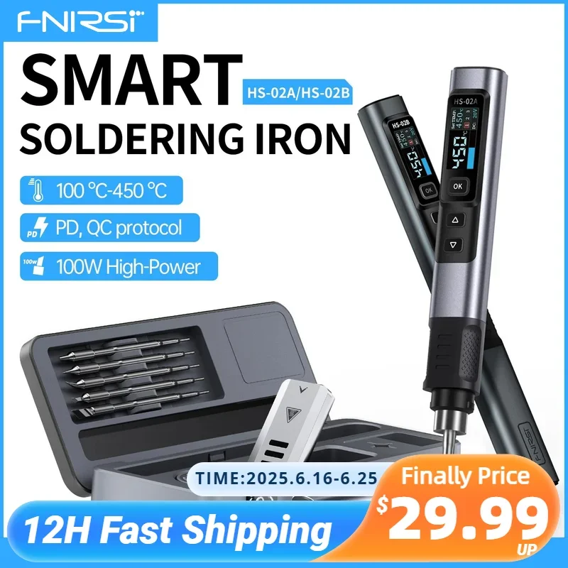 FNIRSI HS-02 Estación de soldadura inteligente 100W soldador eléctrico temperatura constante ajustable Kit de soldador de calor rápido