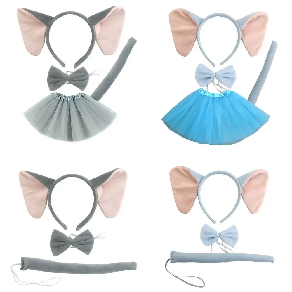 

Elephant Ears Headband Tail Bow Tie Paws Tutu Skirt Animal Fancy Kit Party Halloween Costume Cosplay