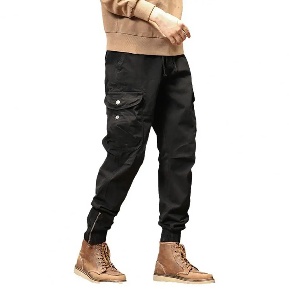 

Men Casual Pants Stylish Men's Cargo Pants with Drawstring Waist Multiple Pockets Ankle-banded Design for Streetwear Casual