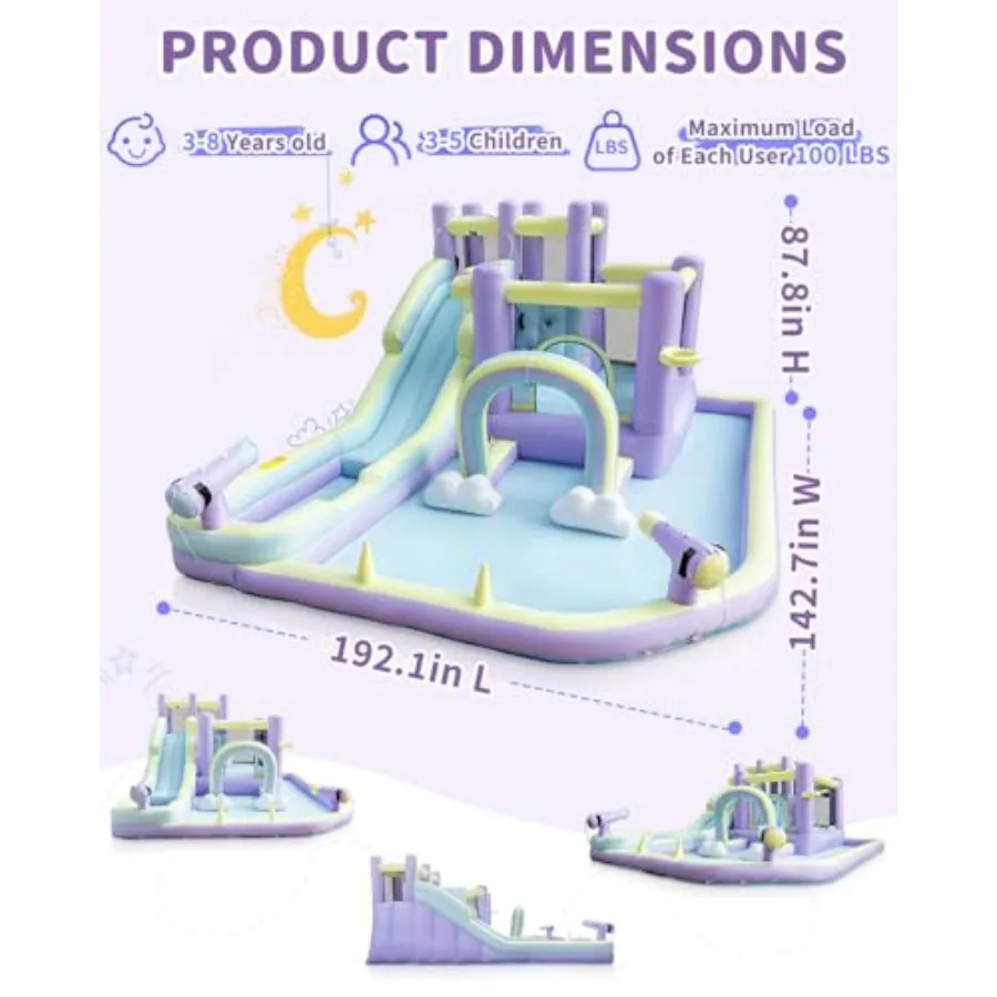 Backyard park summer fun: inflatable water slide with rainbow spray arch, PVC material, multicolor, 8-in-1 combo with extra-lon