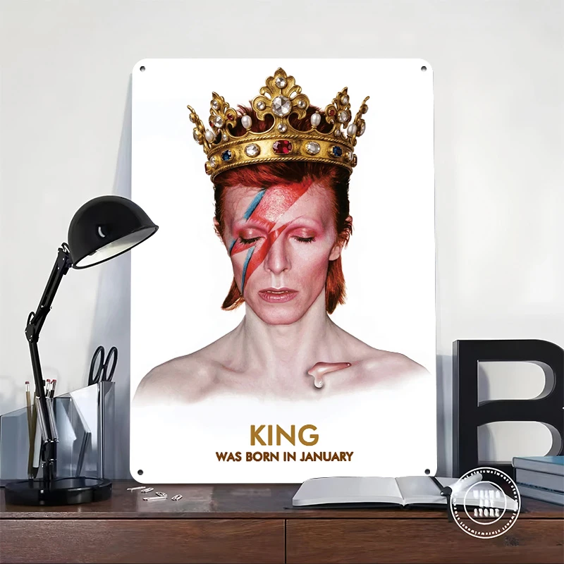 David Bowie King Portrait Tin Poster Customized Wall Art Retro Vintage Metal Signs for Fans Room Home Decoration Ornaments Decor