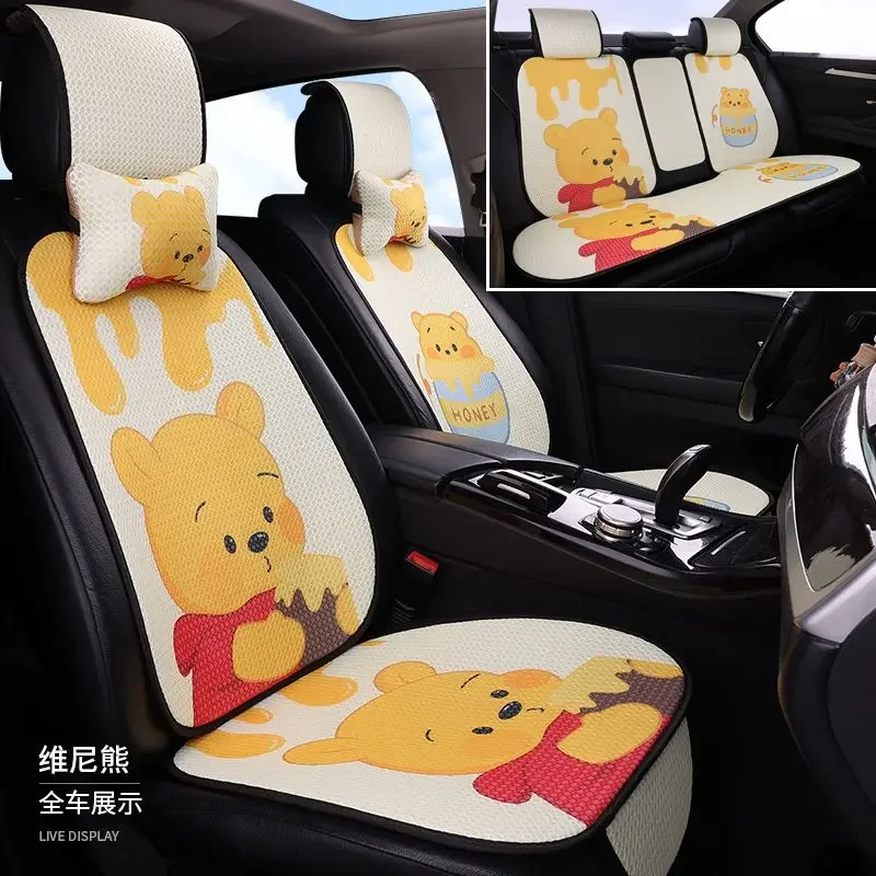 MINISO Disney Strawberry Bear Car Seat Cushion Cartoon Winnie The Pooh Heat Insulation Anti-Slip Mat Women's Car Decoration