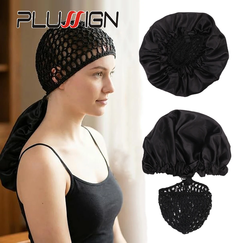 

2 In 1 Wrap Cap Bonnet, Reversible Curly Hair Bonnet For Sleeping Adjustable Double Layer Elastic Hairsaver Hair Wrap Cap & Net