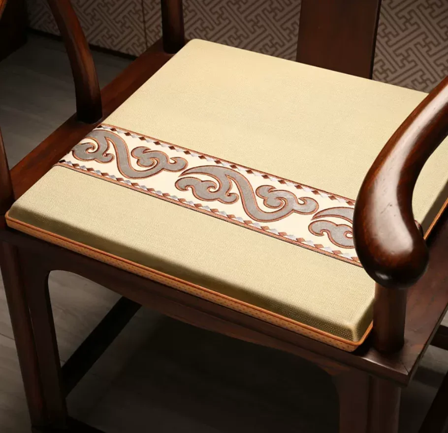 40/45/50cm Chinese Style Cotton Linen Chair Cushion Non-slip Base Removable Cover Soft Seat Pad for Dining Chair Armchair