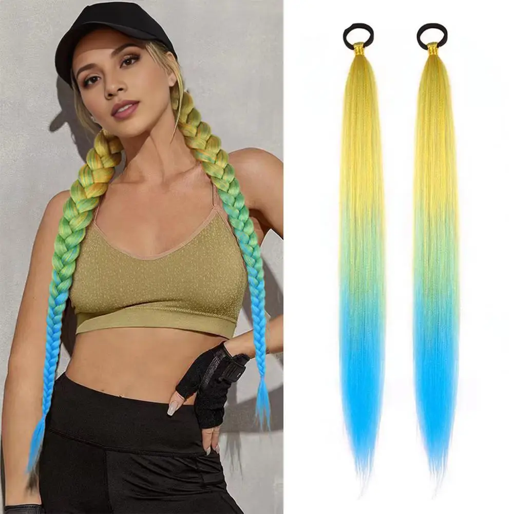 

2Pcs 66CM Long Straight Ponytail Extension With Hair Tie Natural Looking Women Wrap Around Synthetic Ponytail Hair Extension