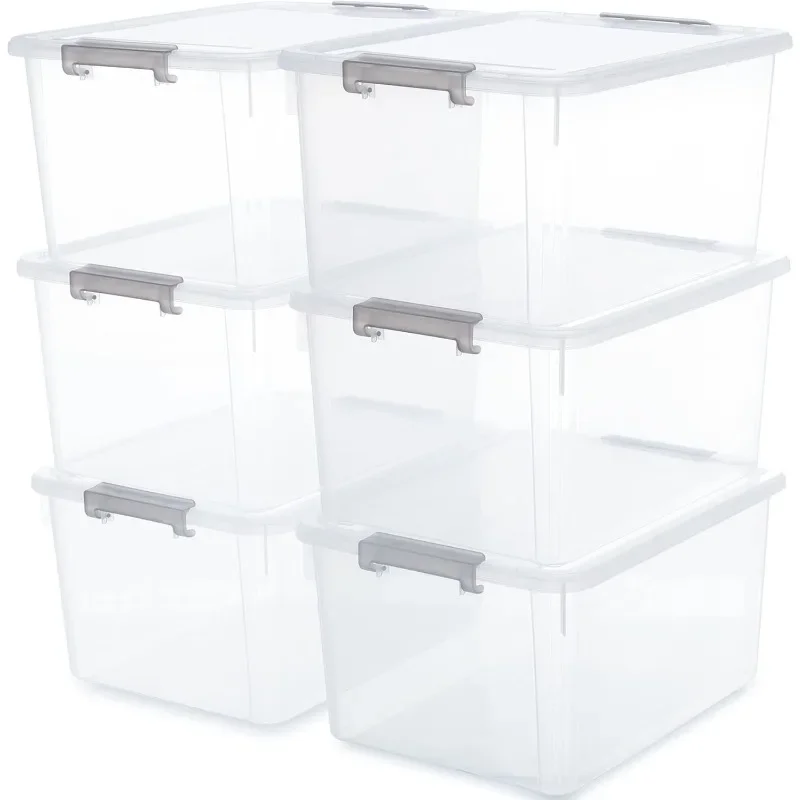 6 Packs 32 QT Plastic Storage Bins with Lids Large Stackable Storage Containers for Organizing Clear Storage Box