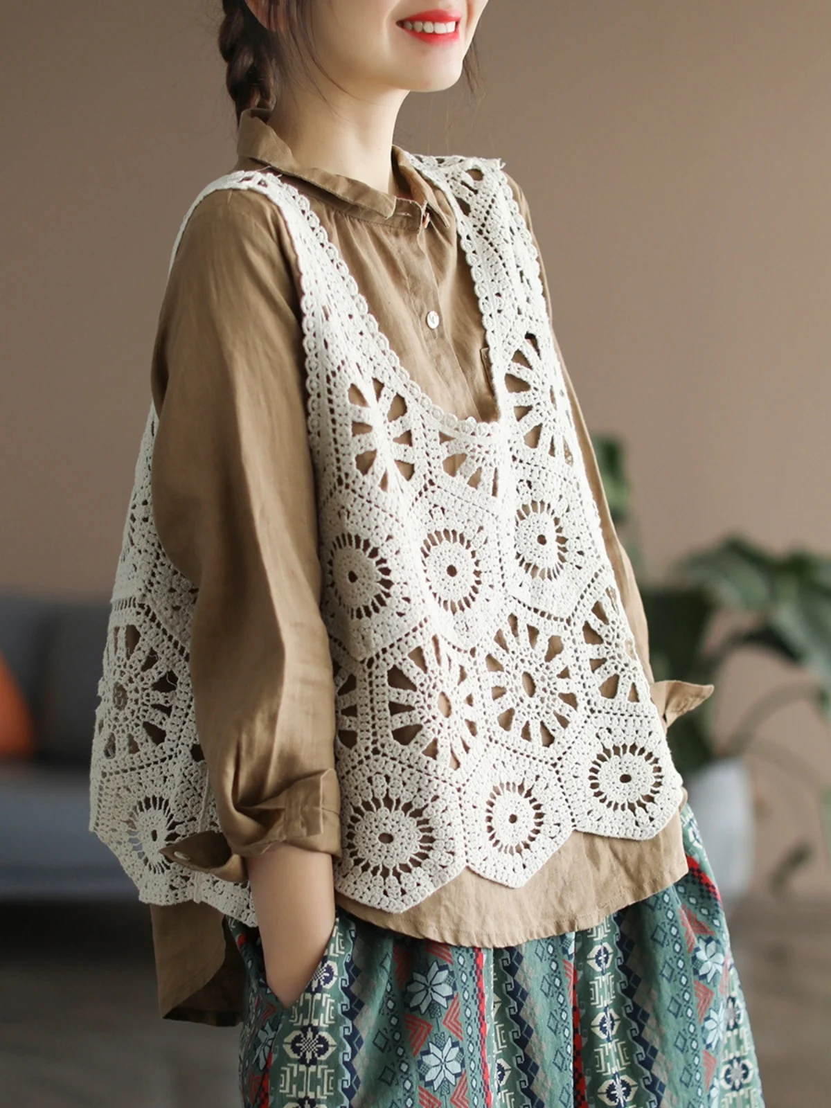 

Художественный женский жилет с крючками и цветком, весенне-летняя верхняя одежда Faion Commute Sle V-Ne, цвет обычной длины