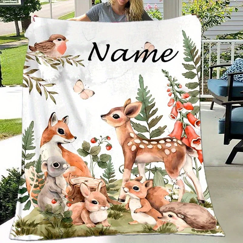 Personalized animal and zoo custom name blanket, soft and warm flannel nap blanket, camping and travel blanket