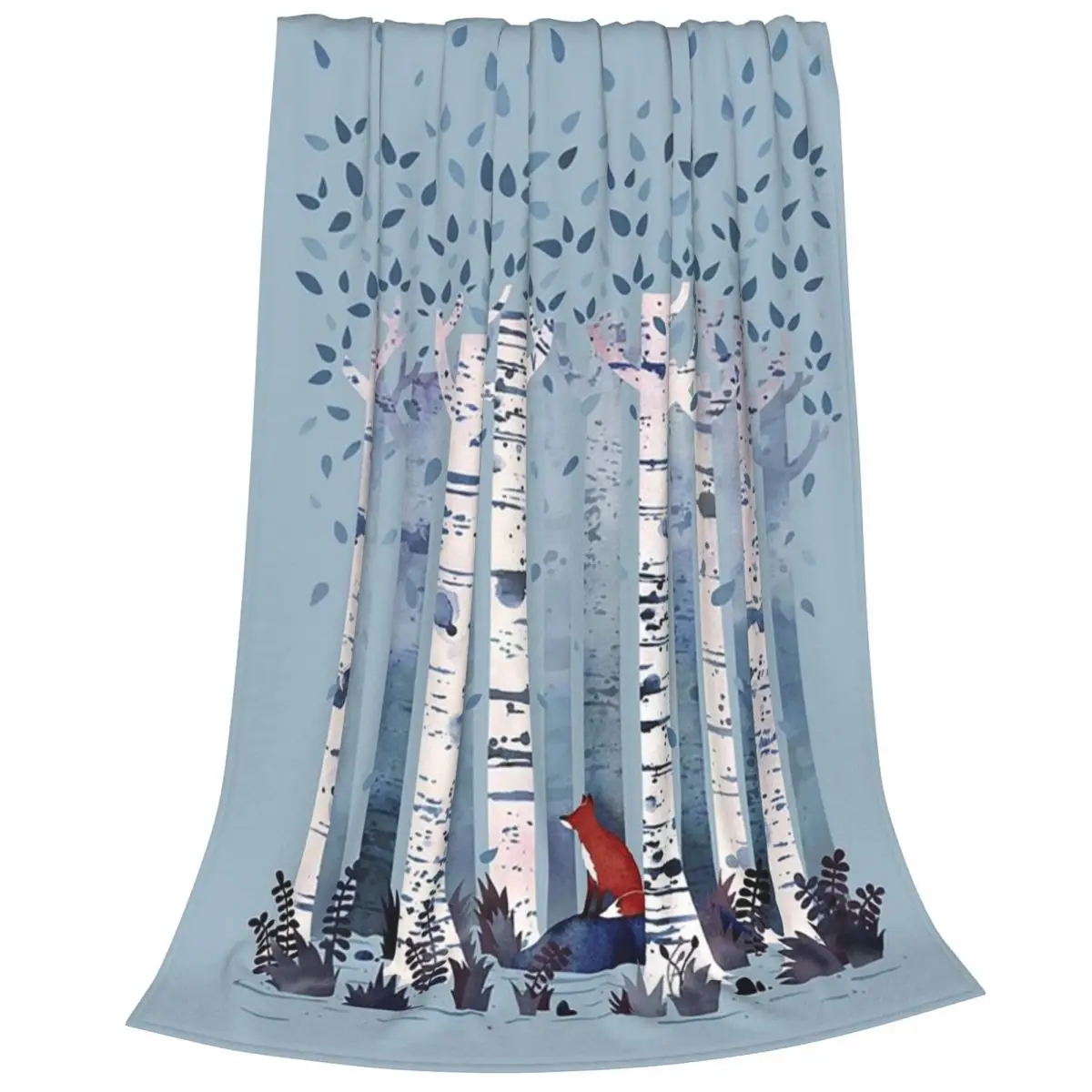 The Birches (in Blue) Blanket Fleece Multi-function Sofa Throw Blankets For Home Bedroom Outdoor Throws Bedspread Quilt