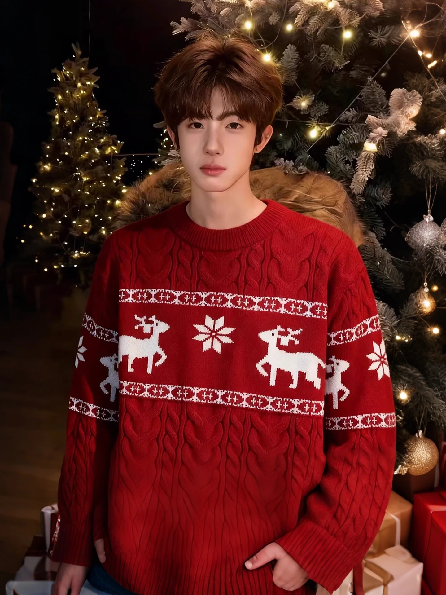 

Мужской зимний свитер Red Deer Knitwear в стиле Lazy Style, премиум-класса, с узором косы, корейский стиль, для пар, базовая рубашка, из полиэфирного волокна