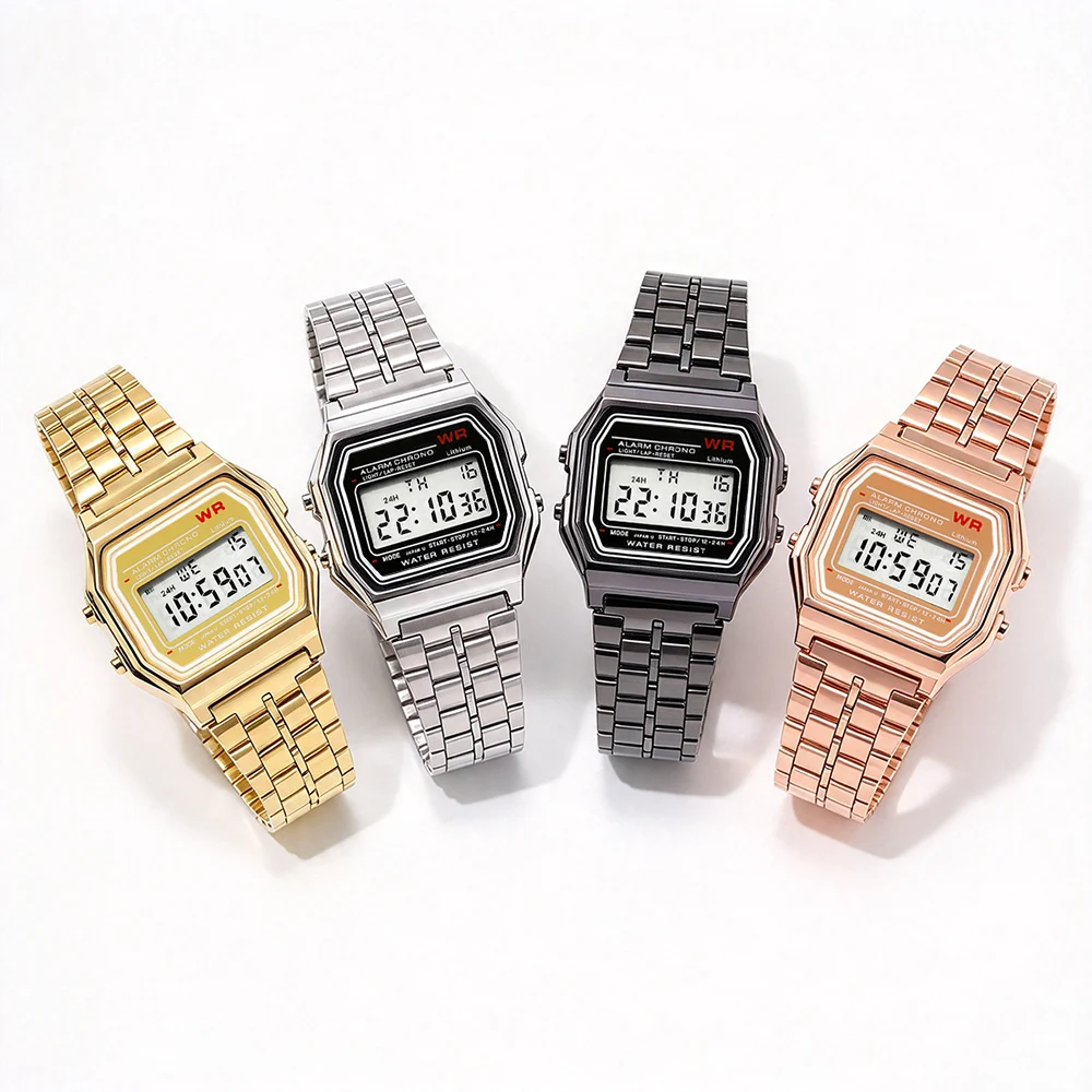New Vintage Metal Square Kids Watch Sports Multi-Function Waterproof Women Watches for Men Wristwatch Ladies Retro Style Clock