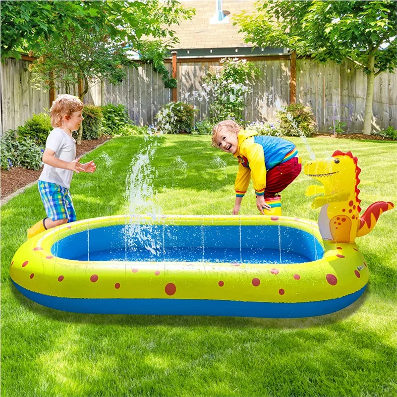 1,7 m Schwimmbad, aufblasbarer Dinosaurierbrunnen, Badewanne im Freien, Delphin-Sprinkling-Spielmatte, Kinder-Wasserspielzeug für den Sommer