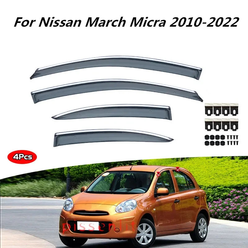 

For Nissan March Micra 2010-2022 Outer Trim Chrome Accessories Deflectors Visors Rain Guard Door Visor Vent Shades Ventvisor