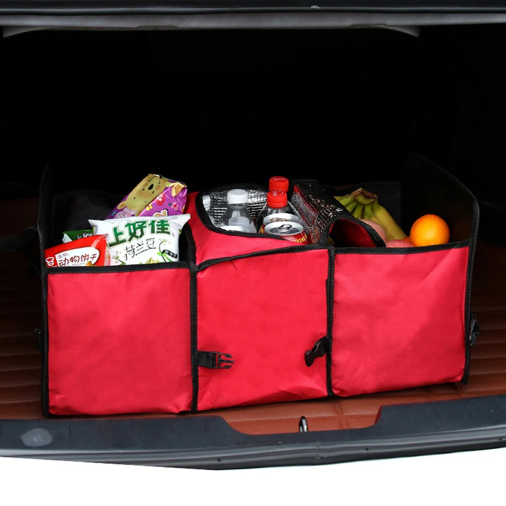 

【】Insulated Storage Organizer Large Capacity Trunk Bag Red Heavy Duty Keep Car Tidy Clean For Van Truck