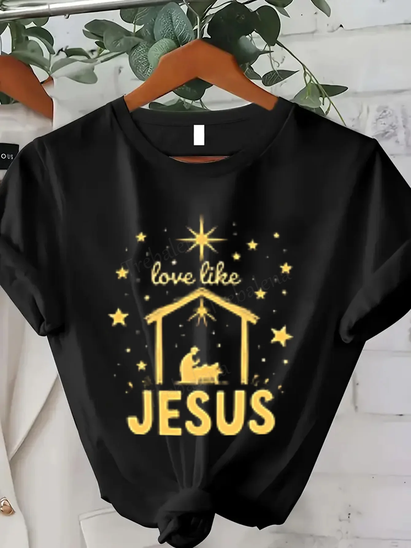 Koszulka damska Love Like Jesus Christmas T-Shirt dla kobiet, czarno-złoty wzór