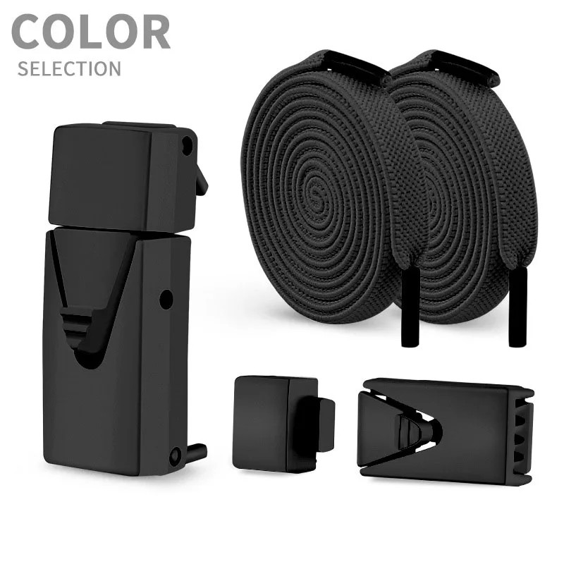 Tieless Elastic Flat Shoe Laces Set, Quick Release Lock Clips No Tie Stretch Shoelaces Replacement for Kids Adults Sneakers Running Casual Shoes Black Shoe Accessories