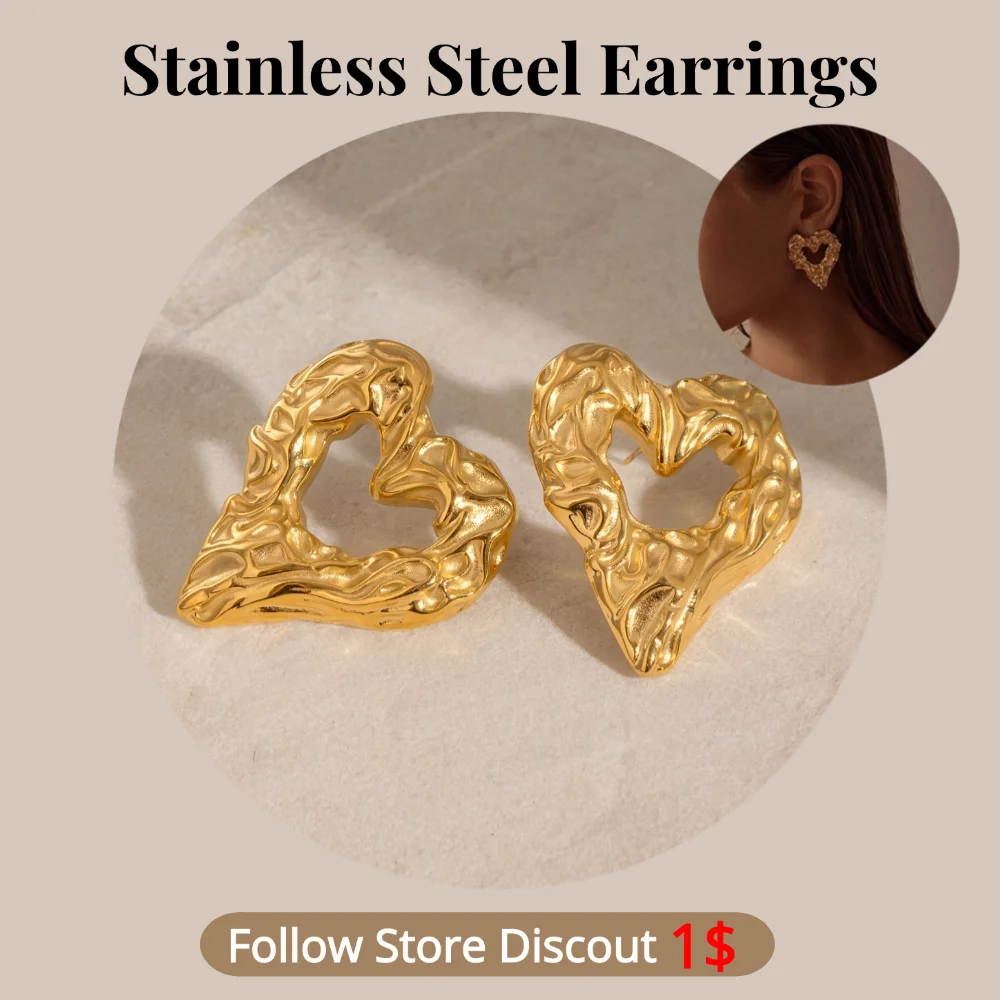 

Stainless Steel Heart Earrings Plated 18k Gold Color Non Tarnish Waterproof Trendy Jewelry Earrings For Women Gift