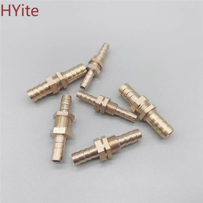 ID Pipe 6 8 10 12 14 16mm Hose Barb Bulkhead Brass Barbed Tube Pipe Fitting Coupler Connector Adapter For Fuel Gas Water Copper