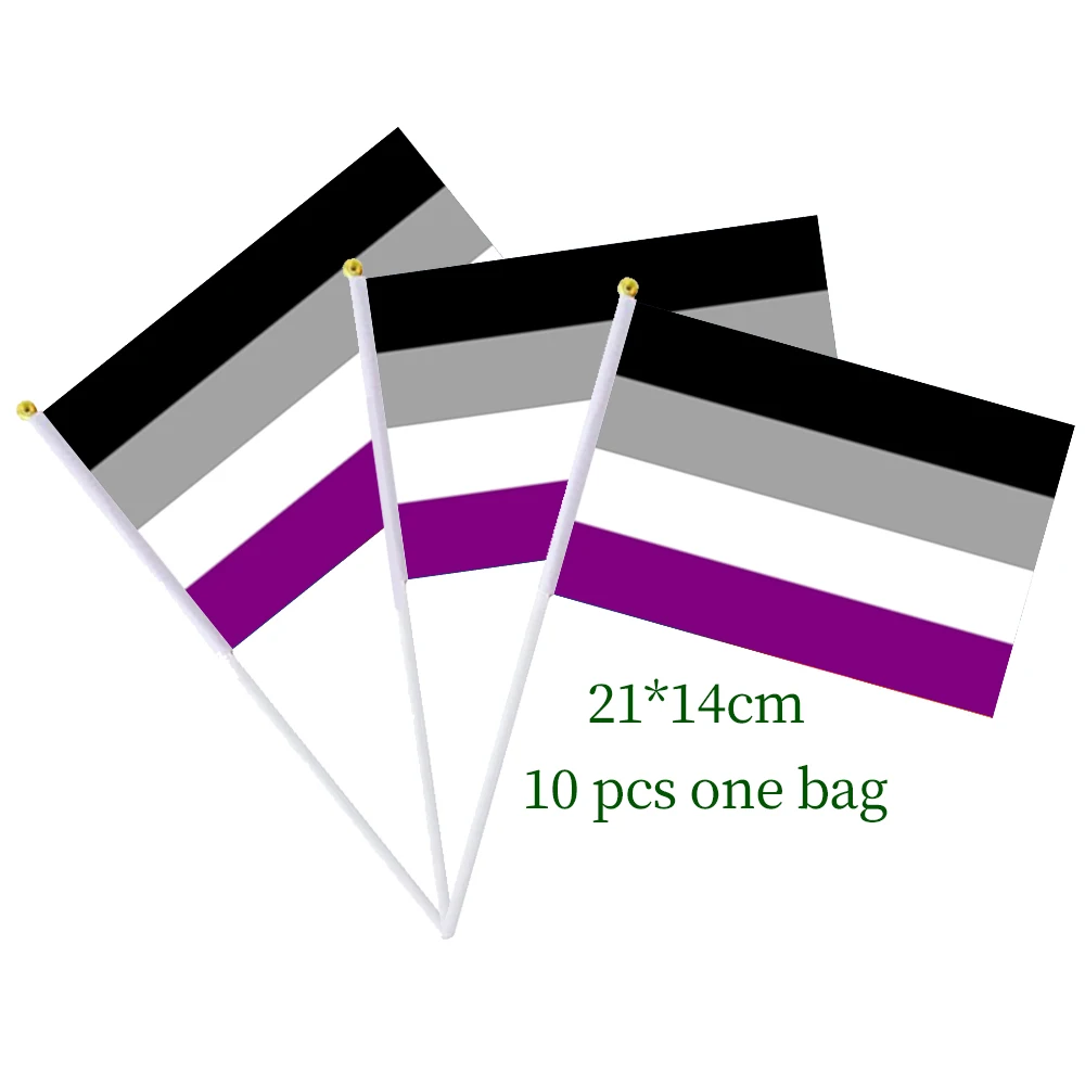 Flagnshow 100% Polyester 10 Pcs 14*21cm Asexual Pride Hand Waving Flags