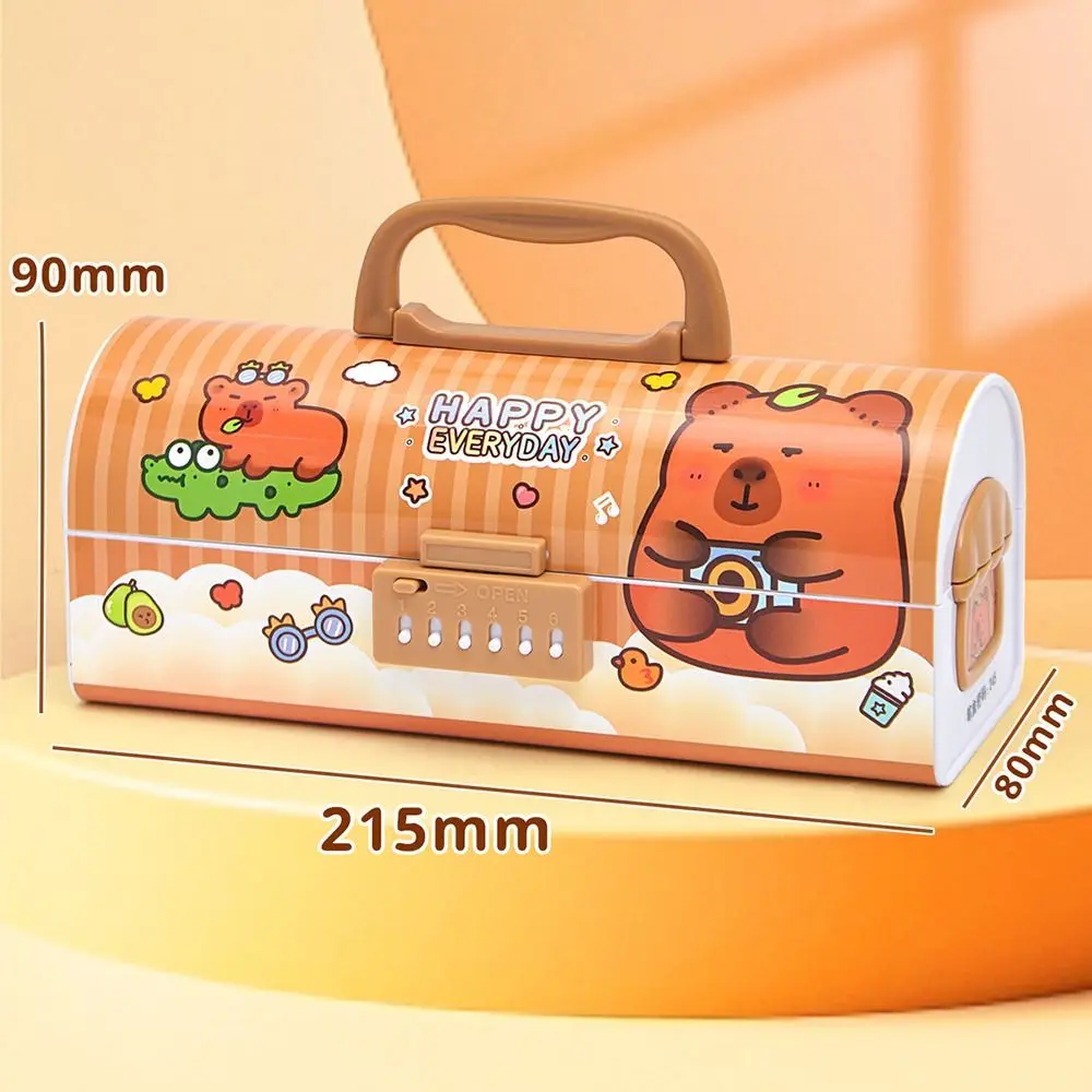 With Dual Password Lock Pen Box Handheld Multi-Function Pencil Case Capybara Large Capacity Stationery Organizer School Supplies