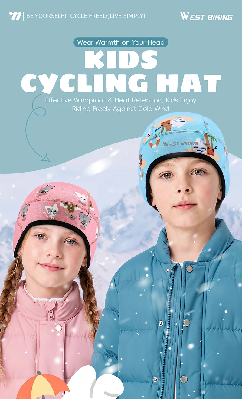 WEST BIKING Fahrradkappe für Jungen und Mädchen, Winter-Thermo-Fleece Fahrrad-Schädelmütze, winddicht, atmungsaktiv, für Outdoor-Sport, Helmfutter-Beanie – Detail 1