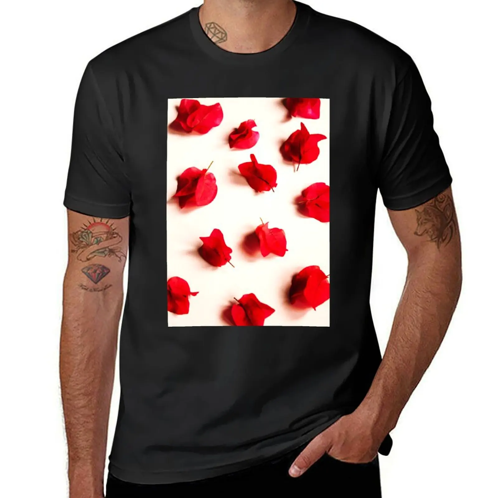 Red Flowers - Bougenvillea - Fall - Autumn Whimsical T-Shirt shirts graphic tees summer top summer tops t shirt men
