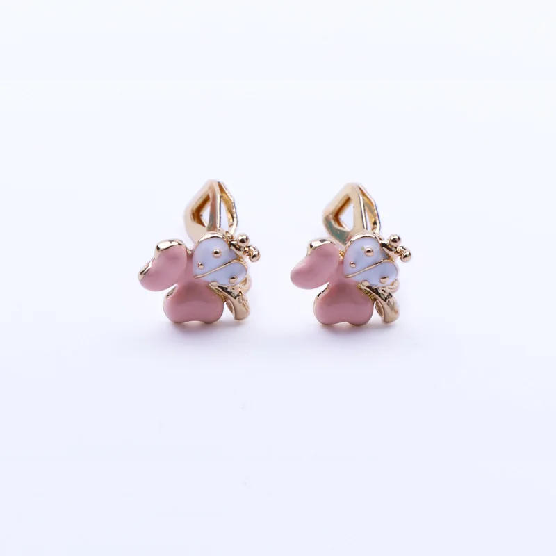 GRACE JUN-Boucles d\'oreilles à clip en forme d\'animaux de dessin animé pour filles, clip d\'oreille en or, manchette en émail, perle, fleur, poisson,