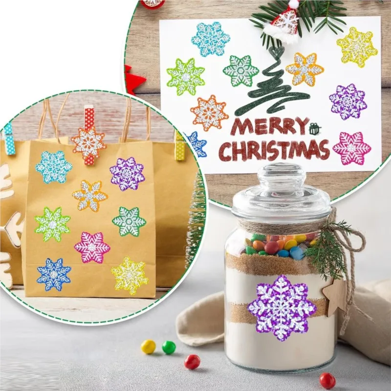 100-500pcs Glitter Colorful Snow Stickers Party Christmas Gift Wrapping Label Children Scrapbook Stationery Stickers view 3