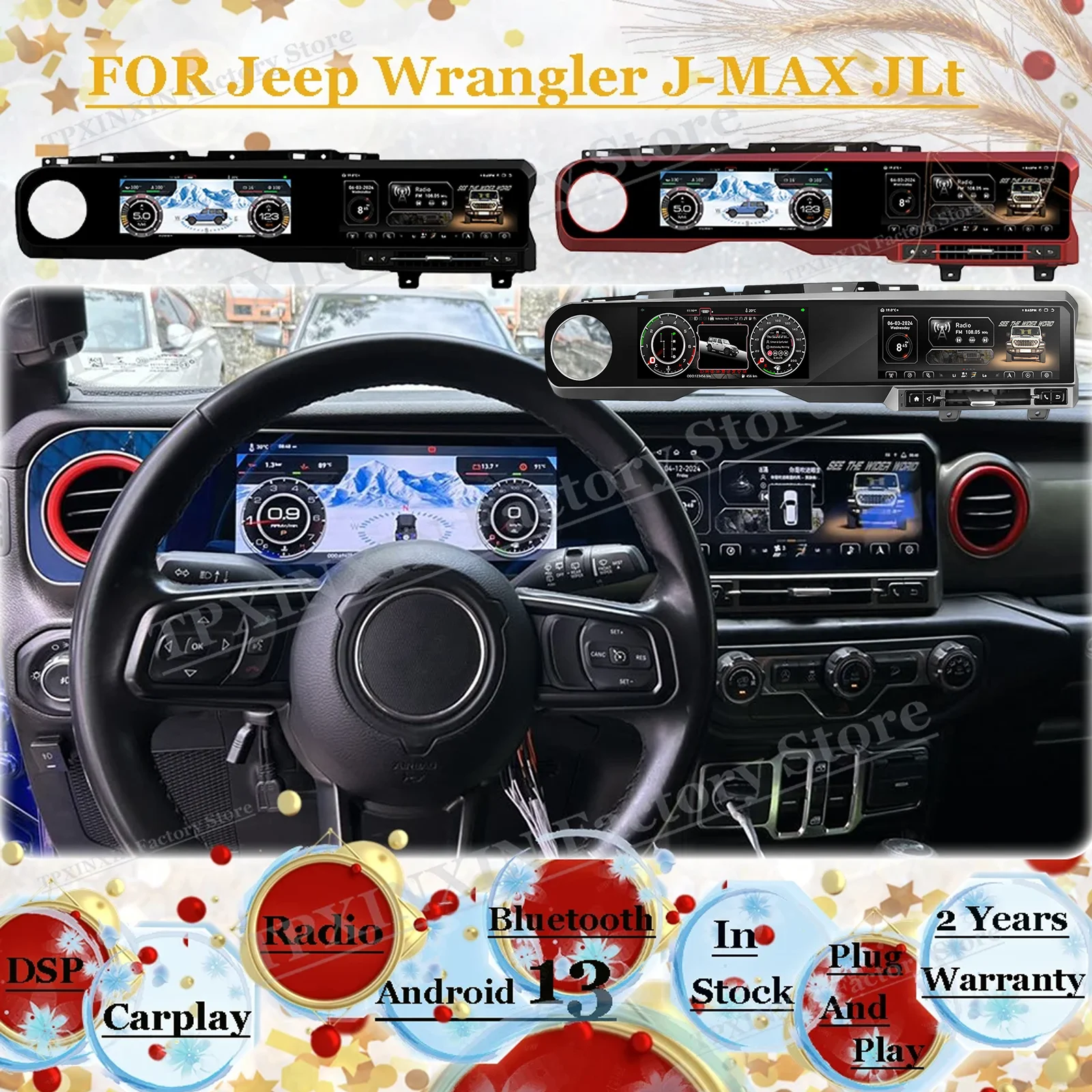 

Android 13 Radio For Jeep Wrangler J-MAX JL2018 2019 2020 2021 Dashboard Instrument Speed Meter Screen GPS Automotive Multimedia