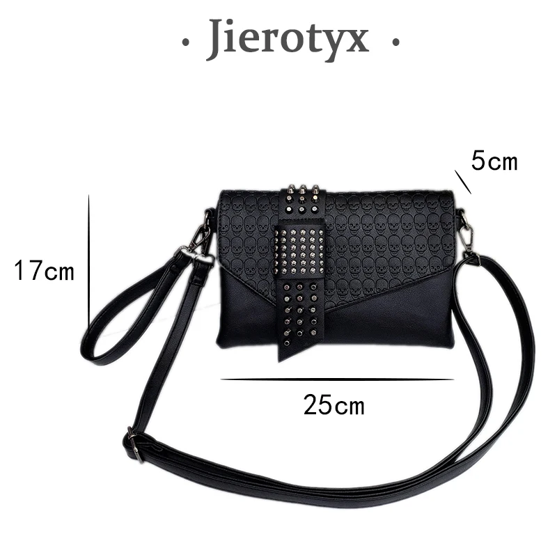 JIEROTYX – sacs à main en cuir noir pour femmes, Vintage, impression de crâne, sac à épaule à rabat, Punk Rivet, petits sacs de couverture pour