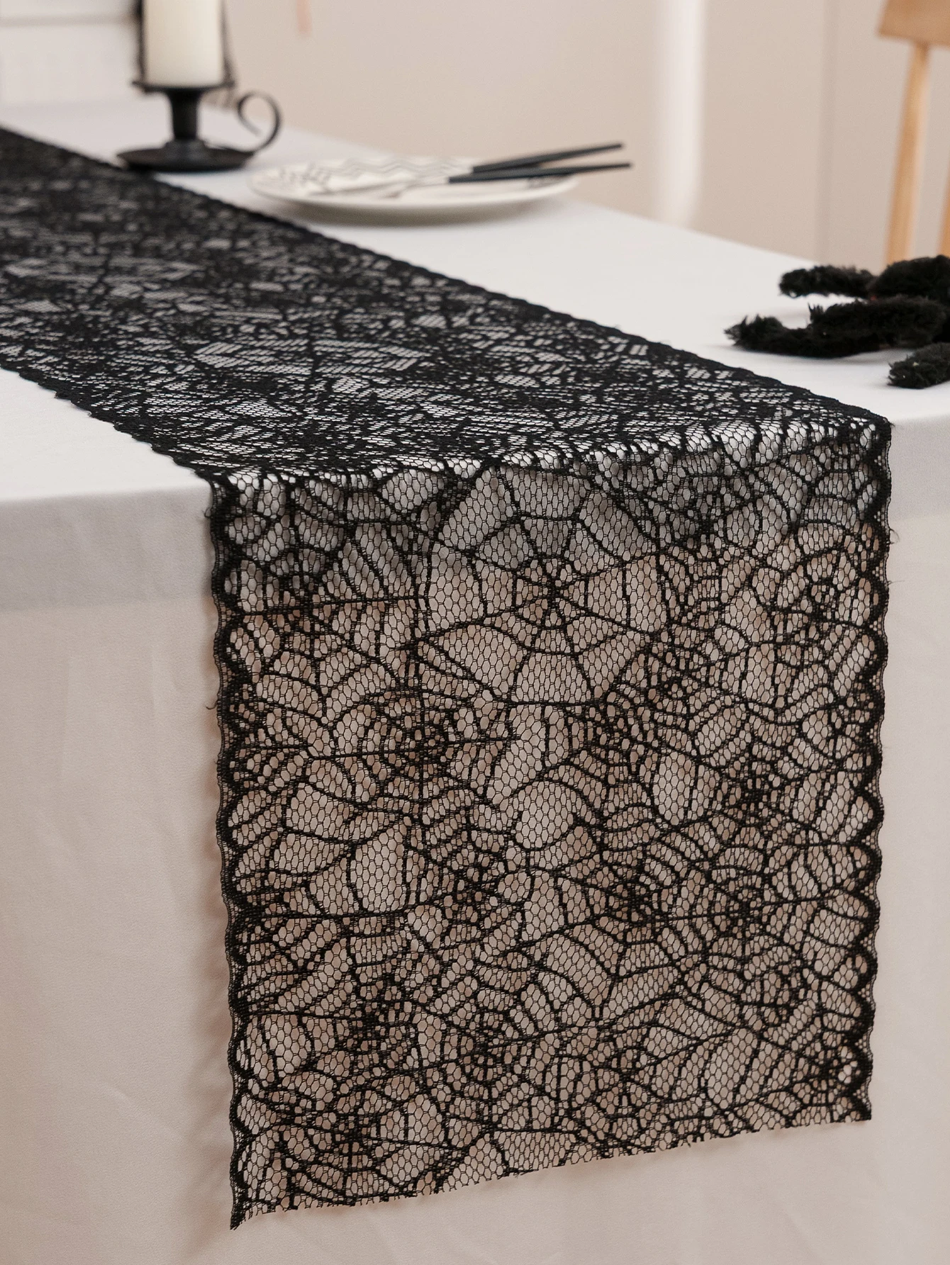 Halloween Spider Web Lace Table Runner for Living Room Kitchen Dining Table Decoration Ghost Festival Terror Atmosphere