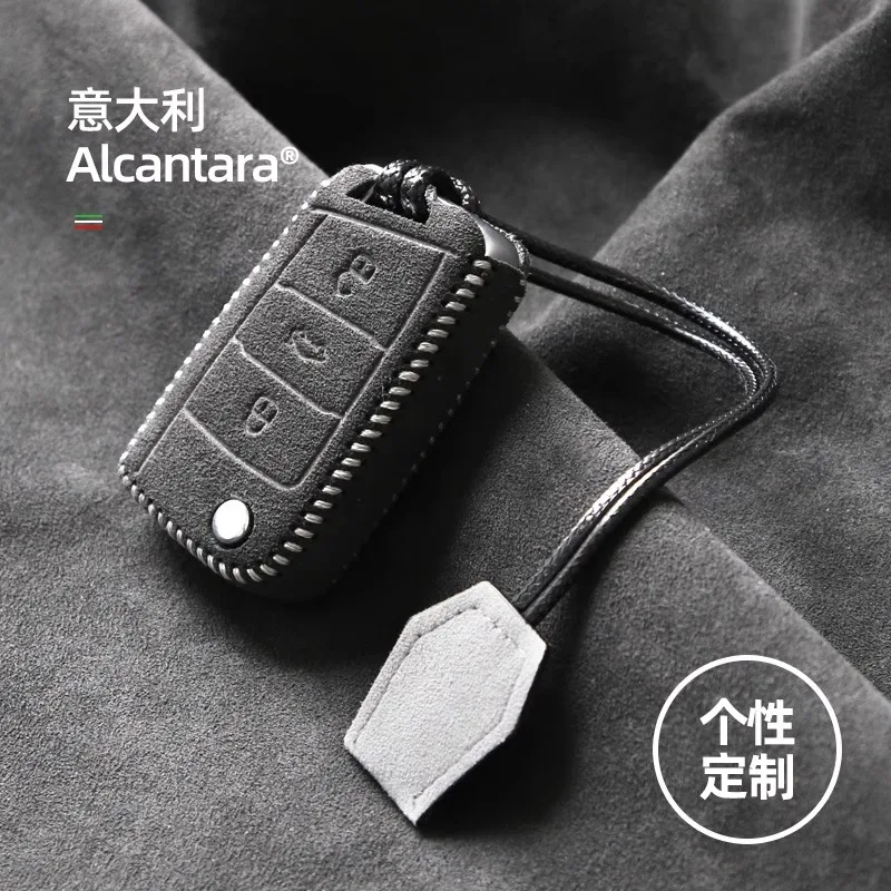 Customized Alcantara 100% Car Key Case Cover Holder Key Shell Buckle for Volkswagen TiguanL Tharu Tayron T-ROC Teramont