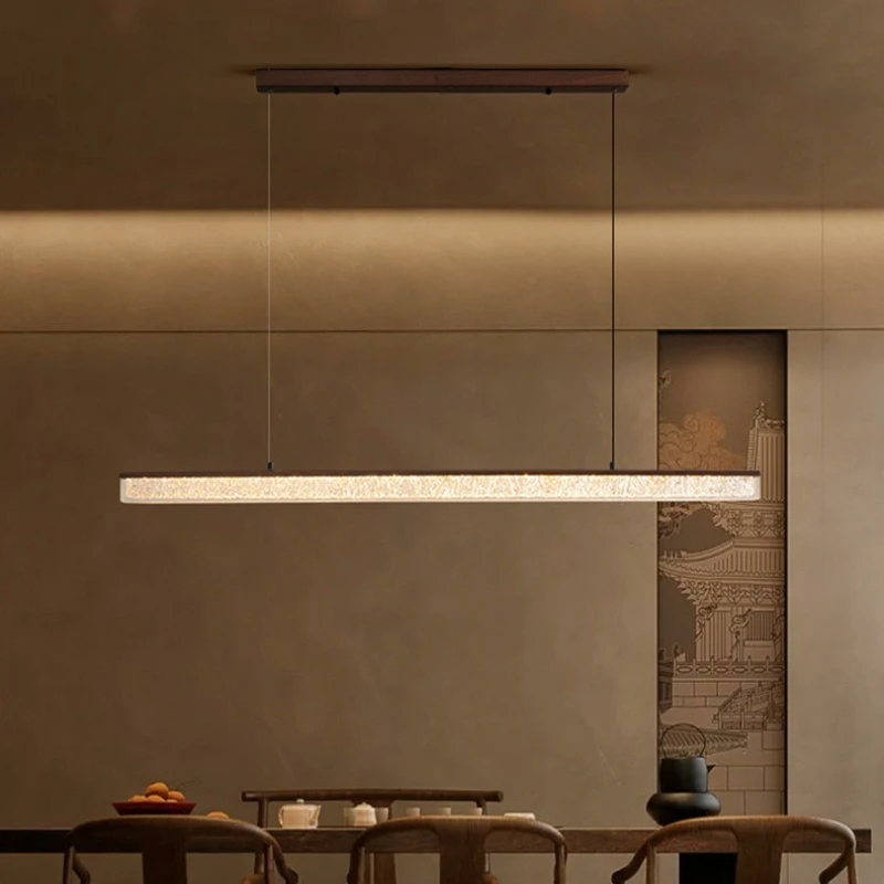New Chinese minimalist restaurant chandelier modern minimalist bar counter tea room designer walnut color strip lamp