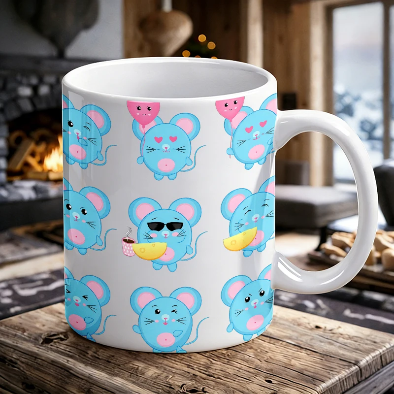 1PCS Funny Blue Mouse Emoji Ceramic Cup, Coffee Cup, Milk Cup, Office Tea Cup, Drinking Cup, Fade-Resistant, Gift for Friends