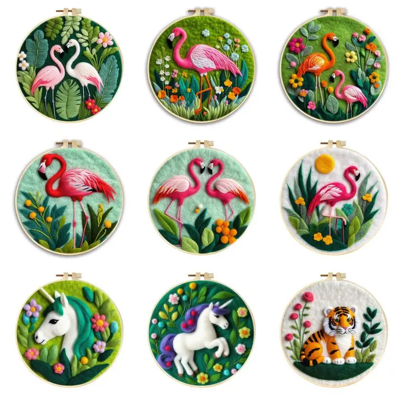 

Flamingo Needle Felt Starter Kits For Adults Diy Wool Felting Painting Beginners Kit Embroidery Frame Wool Needlework Crafts