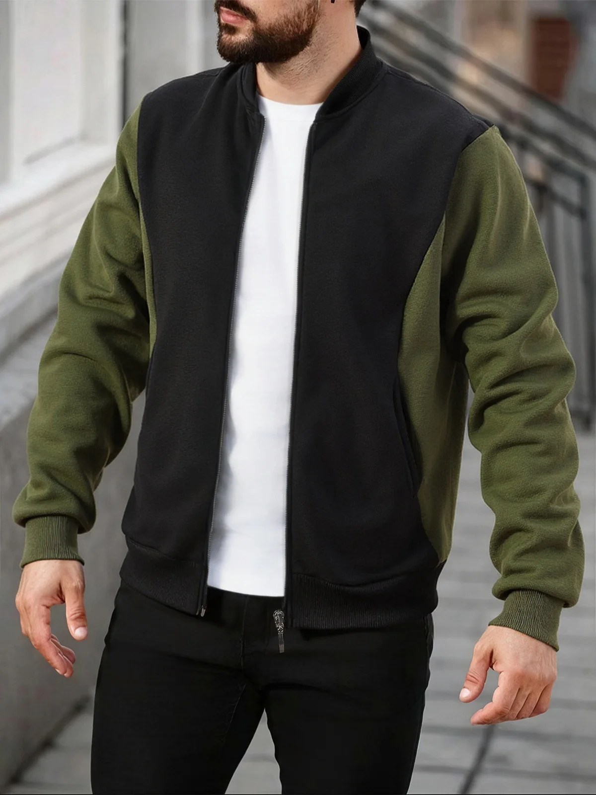 

Classic Style Color-Matched Stand-Up Collar Casual Long-Sleeved Shirt For Men, Men's Sport Jacket In Spring And Autumn.