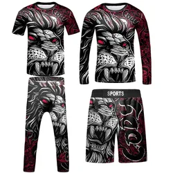 Rashguard MMA Kid's Jiu Jitsu T-shirt +Pants For Boy 4PCS/Set Children Grappling Bjj Boxing Rash Guard Sport Clothing Gym Suit