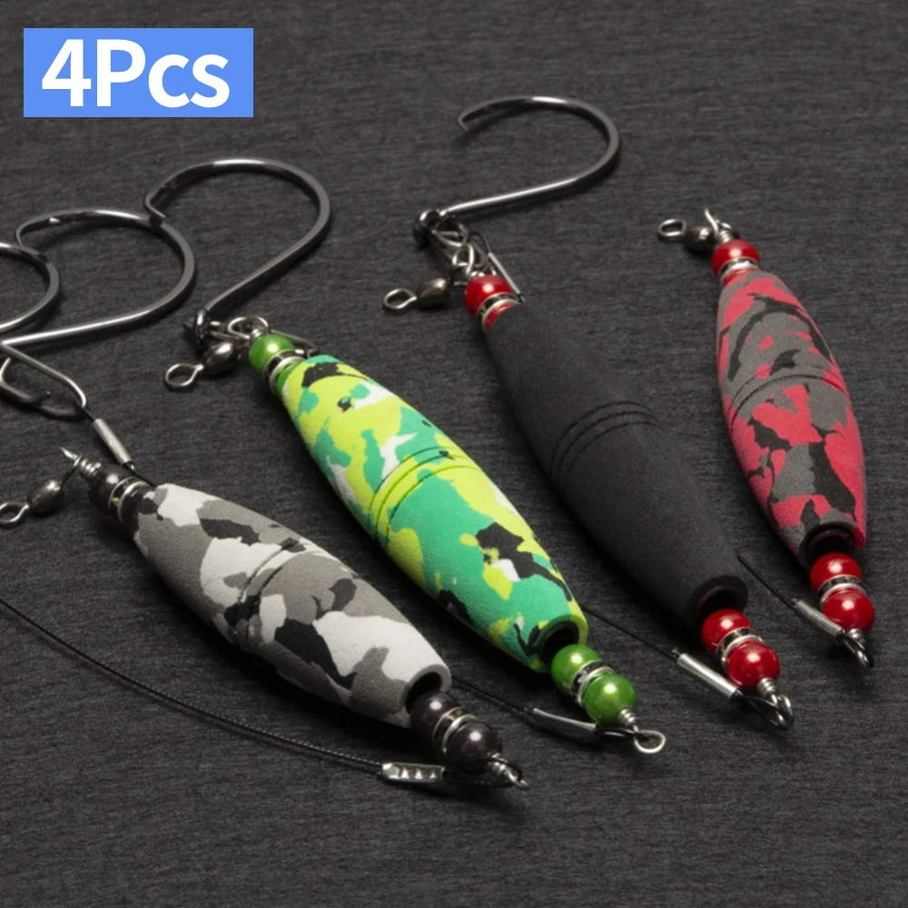 4Pcs Catfish Float Rigs with Hook High Buoyancy Fishing Bobbers Catfish Rattling Line Float EVA Foam Peg Float Fishing Accessory