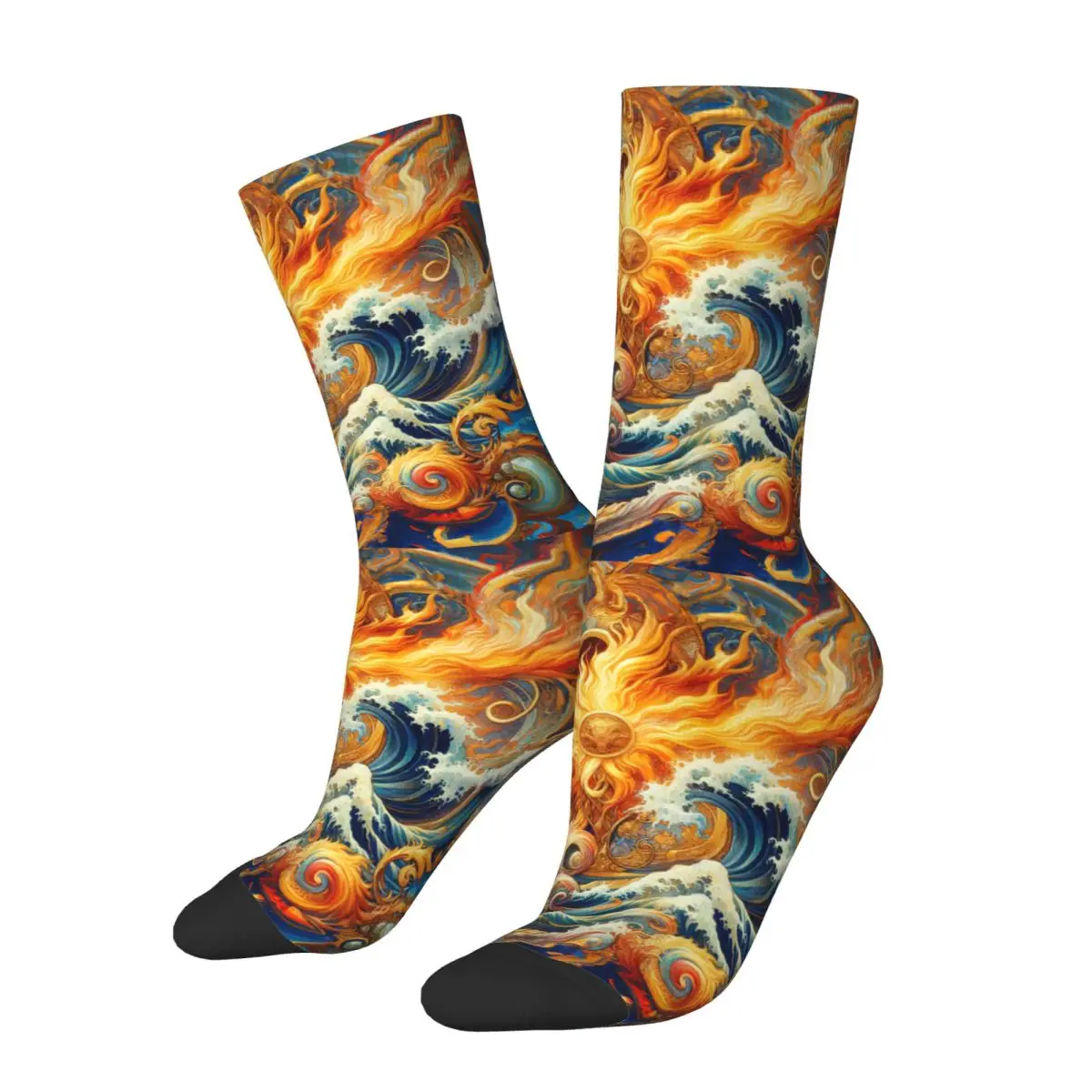 Calcetines de poliéster con estampado de olas de colores para hombre