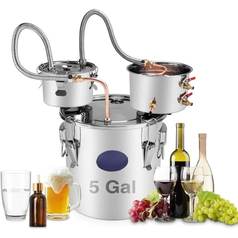 أداة تقطير الكحول سعة 19 لترًا، أنبوب نحاسي من الفولاذ المقاوم للصدأ، براندي ويسكي للمشروب المنزلي #1