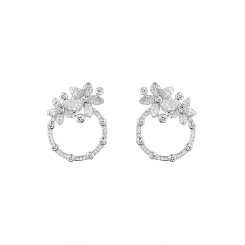 

BELLUX серьги-кольца из серебра 925 пробы с цветочным покрытием, серьги-кольца с синтетическим цирконом и сверкающими белыми цветами для женщин, элегантные ювелирные изделия